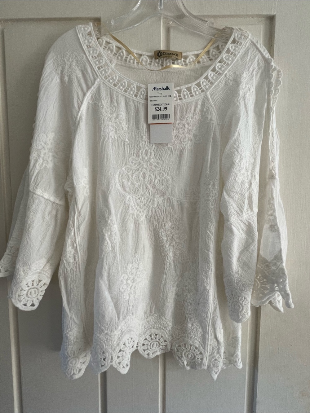 Democracy White Embroidered Lace-Trim Boho Tunic